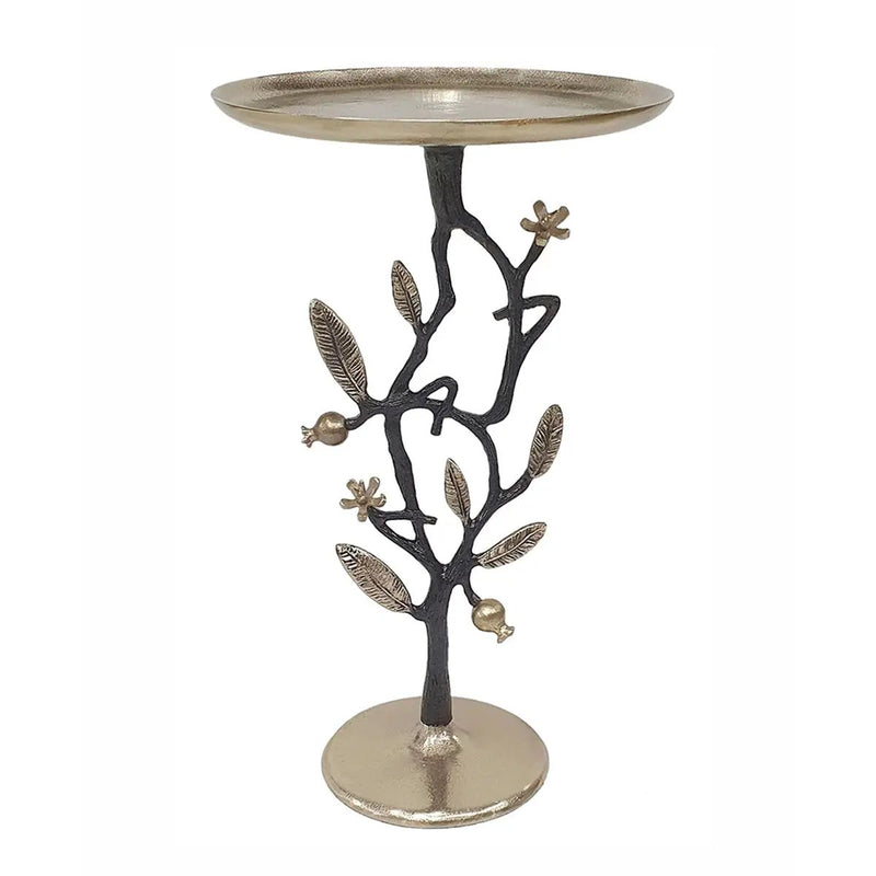 13.8x13.8x24 Black and Gold Aluminum Side Table with Pomegranate Design by HouseOfZazla