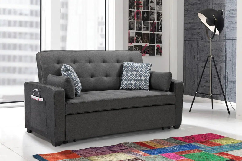William - Sleeper Sofa With 2 USB Charging Ports And 4 Accent Pillows - Gray by Unique Piece Furniture