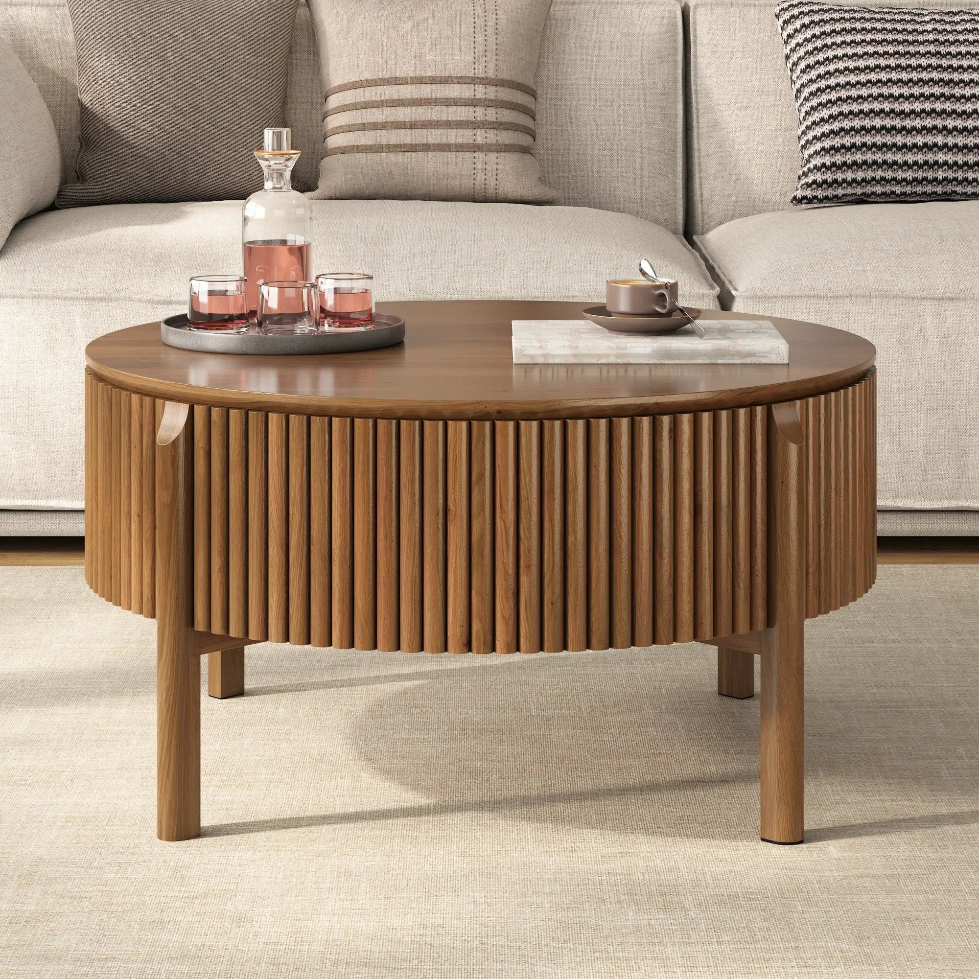 Round Lift Top Coffee Table with Hidden Storage by HouseOfZazla