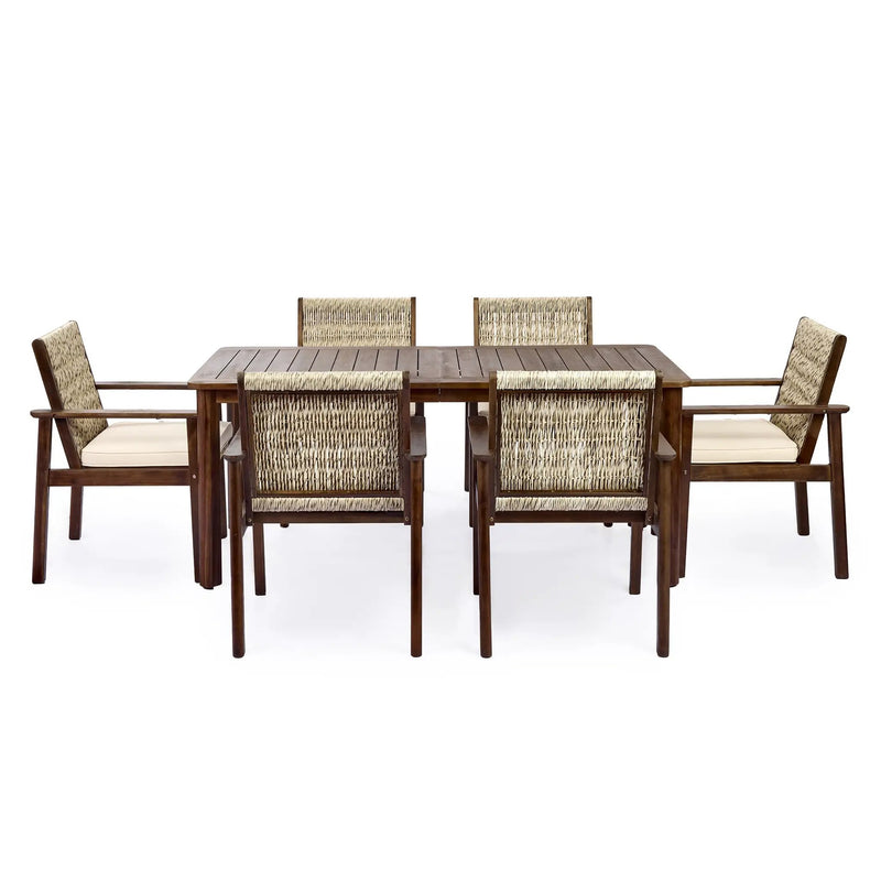 7 Piece Outdoor Acacia Wood Dining Set With Cushions by HouseOfZazla