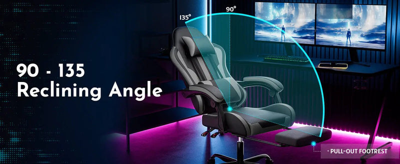 Ergonomic Gaming Chair with Footrest and Lumbar Support by HouseOfZazla