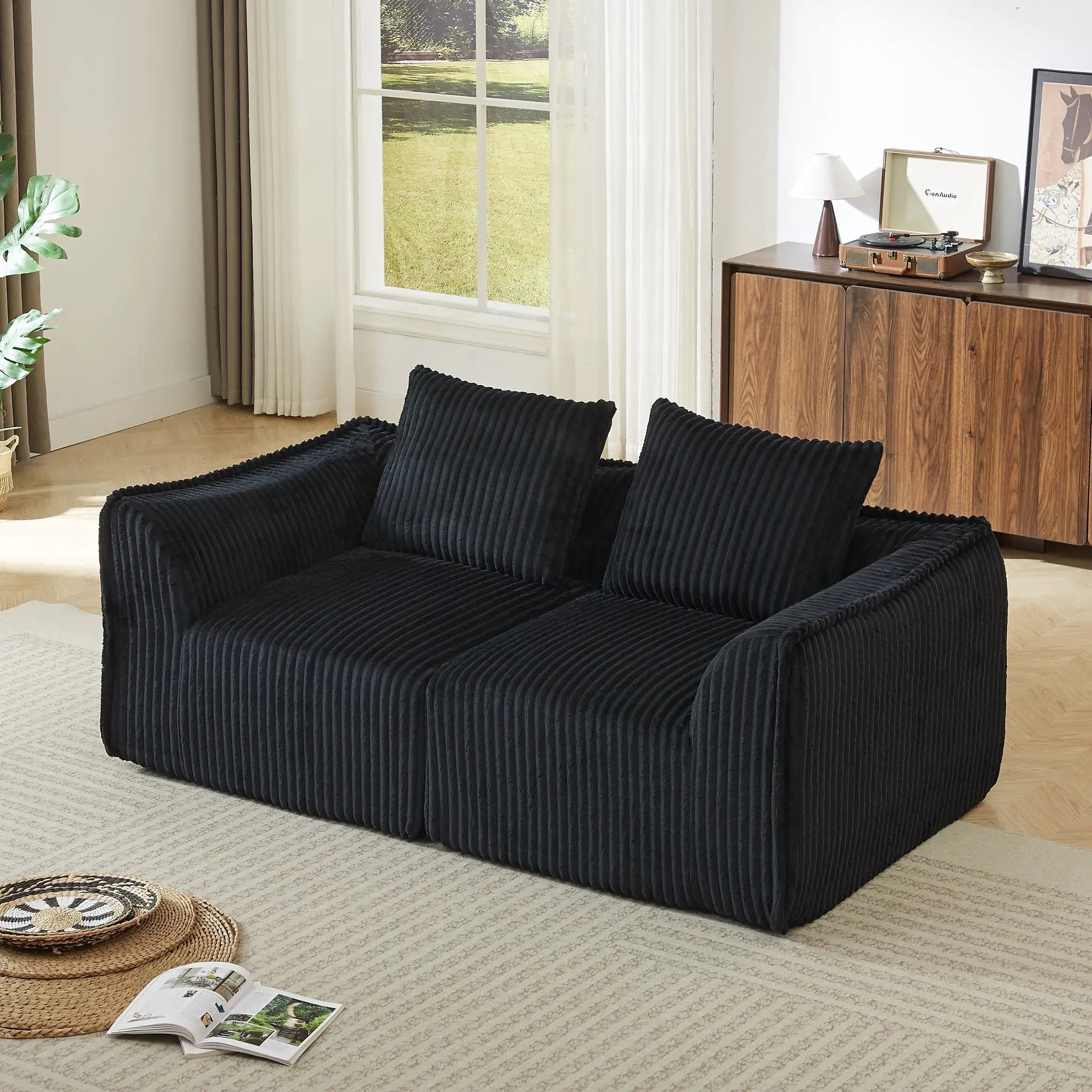 Minimalist Corduroy Sofa Featuring Curved Lines by HouseOfZazla