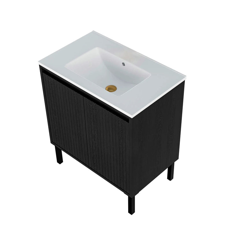 Bathroom Vanity With Ceramic Sink, Floor-Standing Design, Soft-Closing Drawers by Unique Piece Furniture