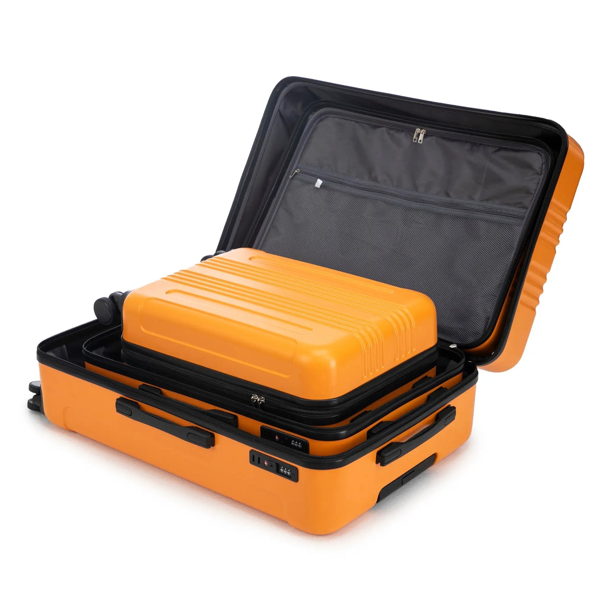 3-Piece ABS Spinner Wheel Luggage Set in Black and Orange by HouseOfZazla