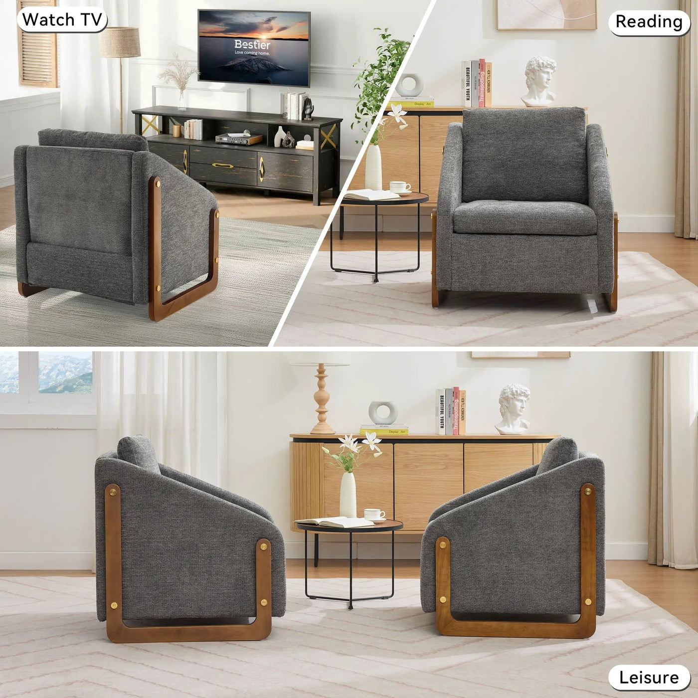 Modern Upholstered Armchair With Wooden Side Frame by Unique Piece Furniture