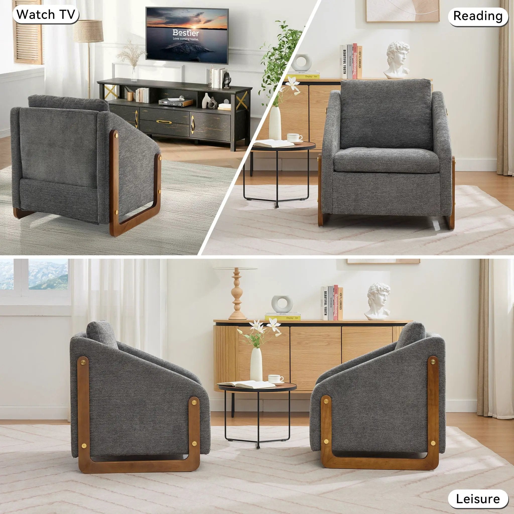 Modern Upholstered Armchair With Wooden Side Frame by Unique Piece Furniture