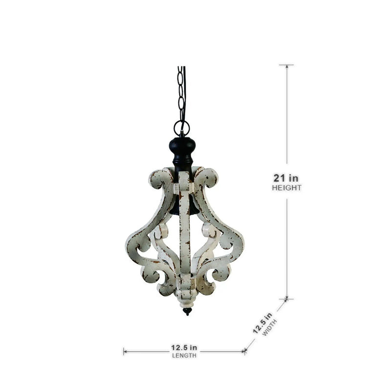 Farmhouse Chandeliar Distressed Pendant French Country Wood Chandelier For Living Room Foyer, Bulb Not Included - Antique Cream by HouseOfZazla