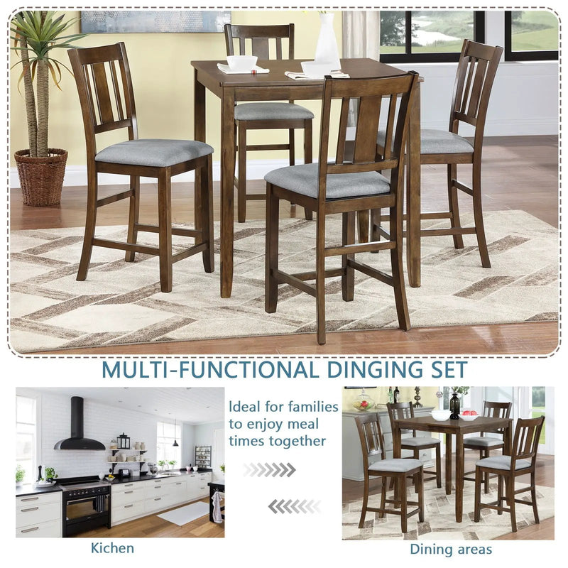 5 Pieces Dining Table Set, Counter Height Kitchen Table Set With Square Table And 4 Upholstered Chairs by Unique Piece Furniture