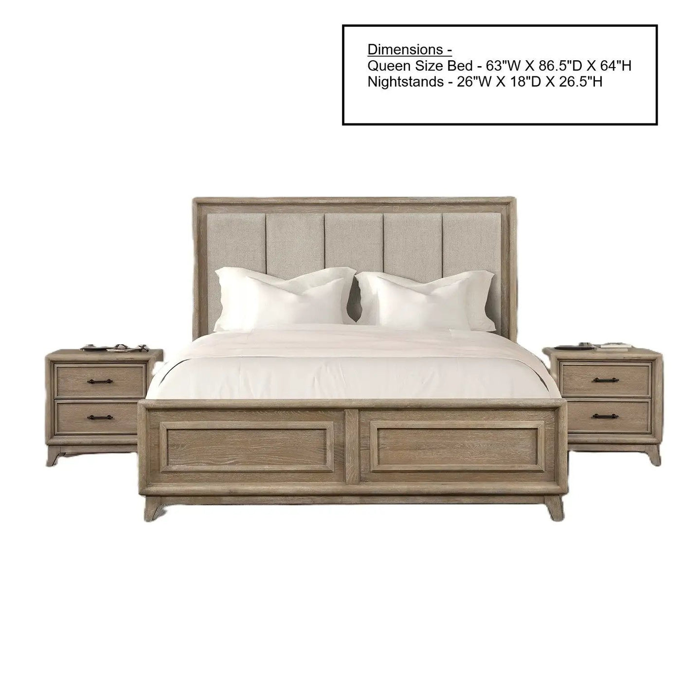 3 Piece Bedroom Set With Padded Headboard, 2 Nightstands by HouseOfZazla