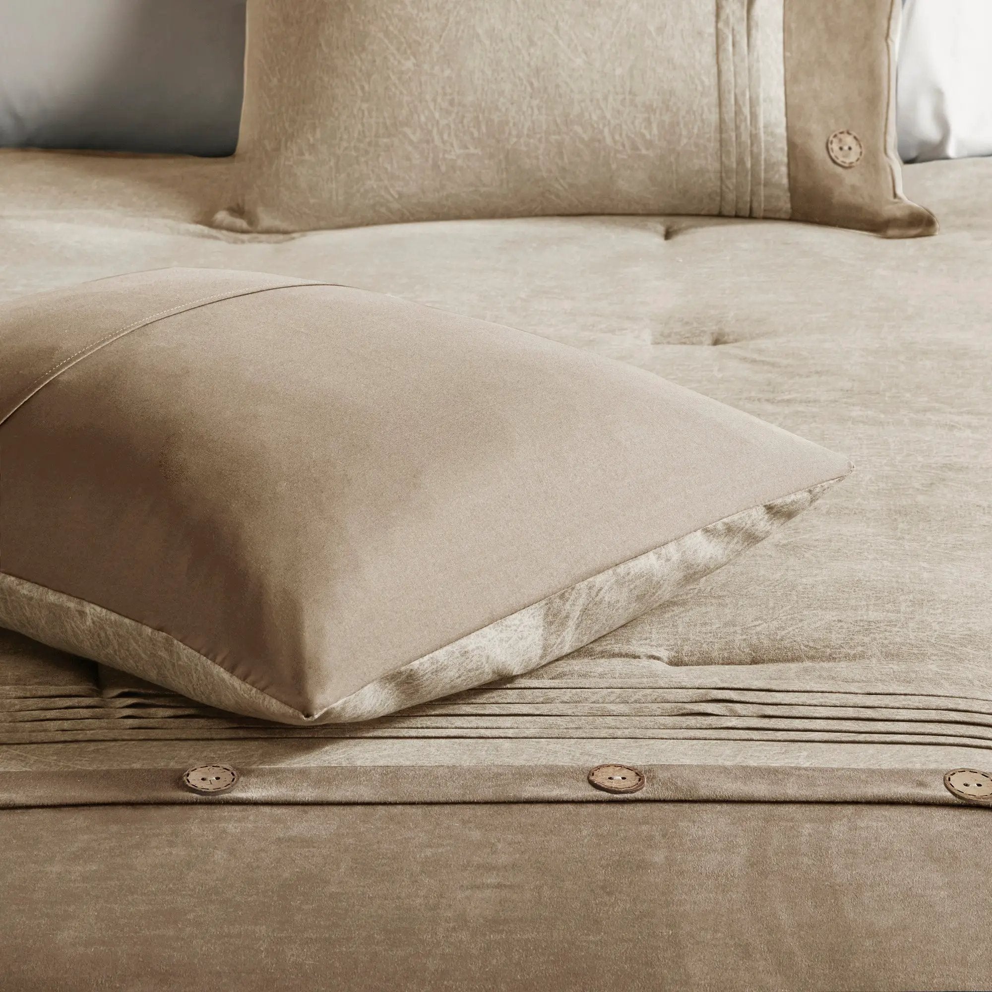 7 Piece Faux Suede Comforter Set Tan King by HouseOfZazla