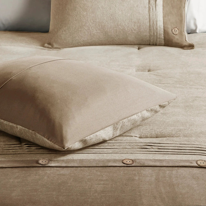 7 Piece Faux Suede Comforter Set Tan King by HouseOfZazla