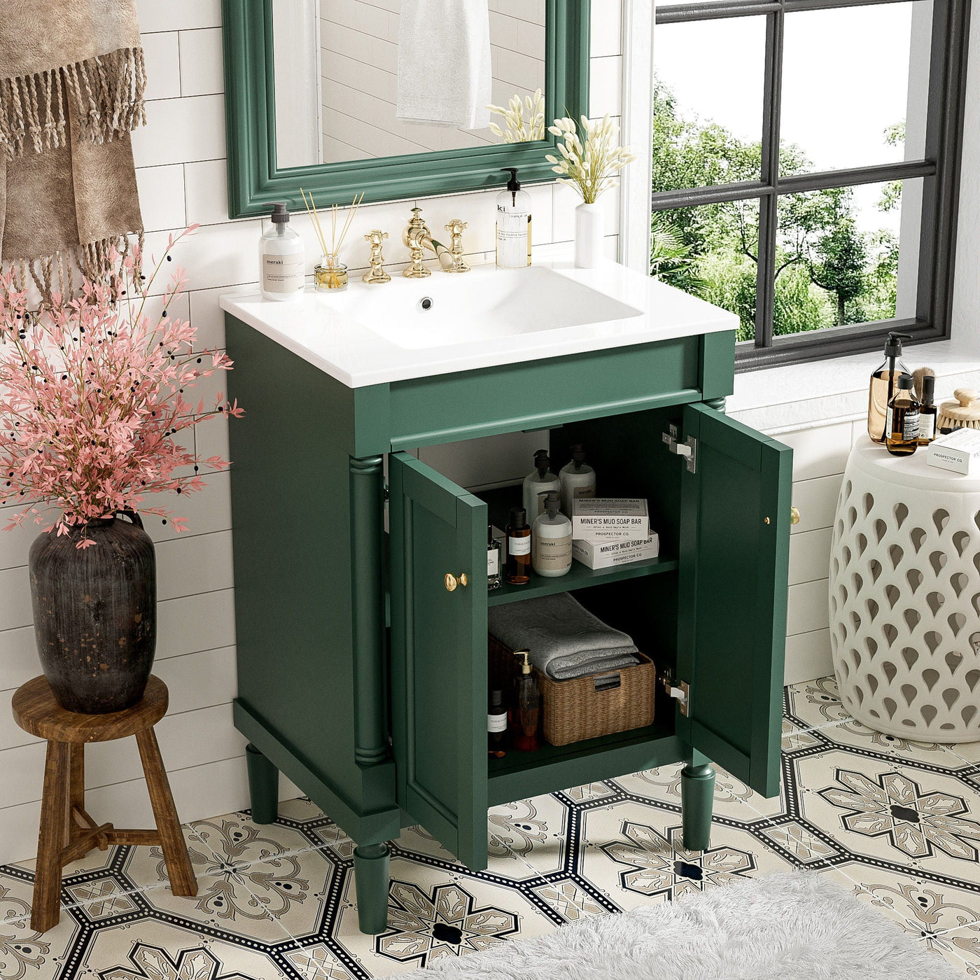 Bathroom Vanity With Top Sink, 2 Tier Storage Cabinet by Unique Piece Furniture