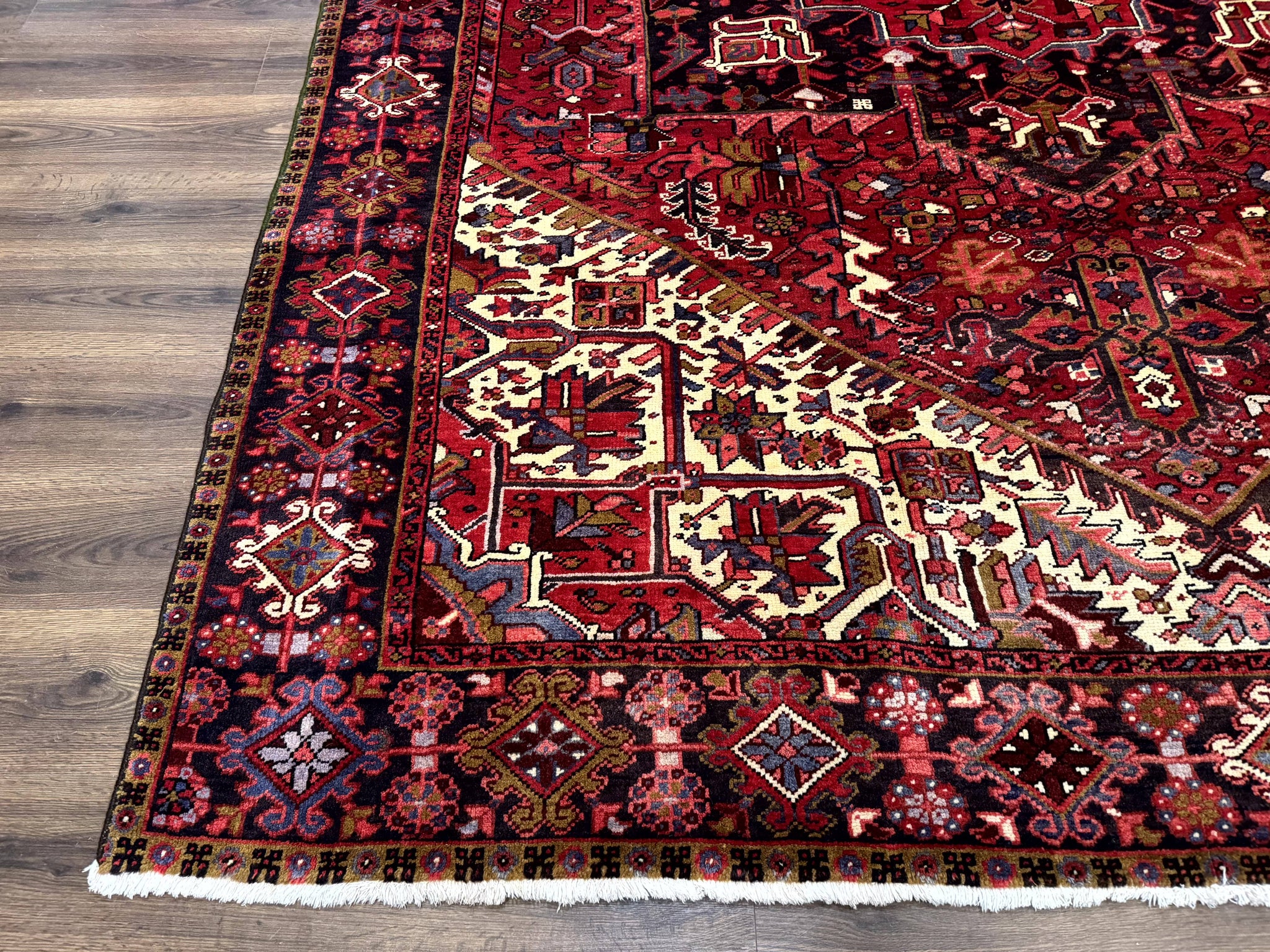 Persian Heriz Rug 8x11, Geometric Design, Red & Cream by Jewel Rugs