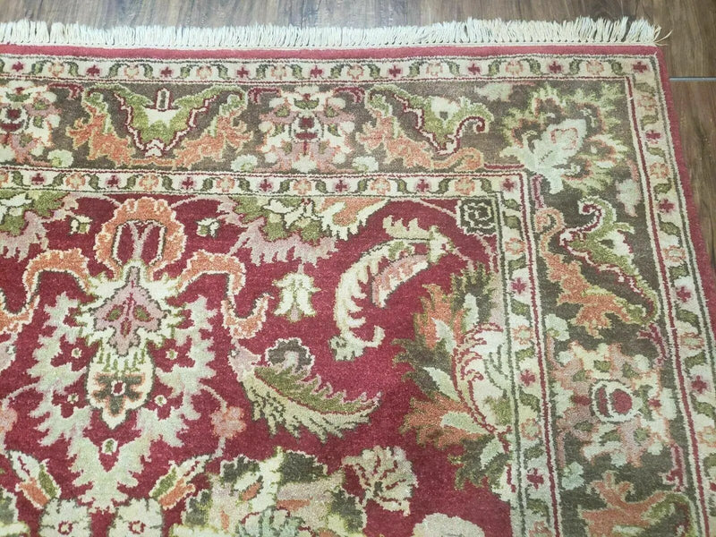 Indo Persian Rug 6x9, Hand Knotted Vintage Indian Sultanabad Agra Wool Rug, Handmade Oriental Carpet 6 x 9, Red Large Floral Design by Jewel Rugs