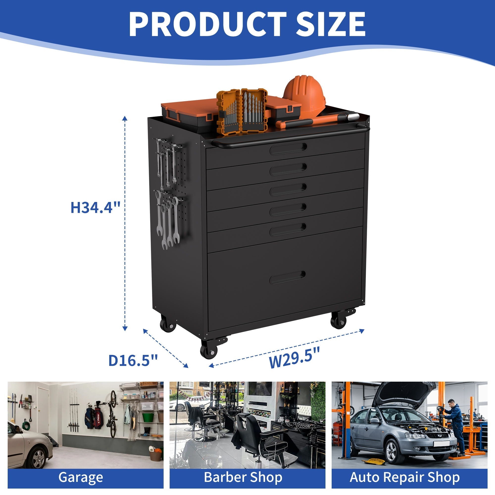 Rolling Tool Cabinet Heavy Duty Garage Storage With Lockable Doors & Drawers by HouseOfZazla