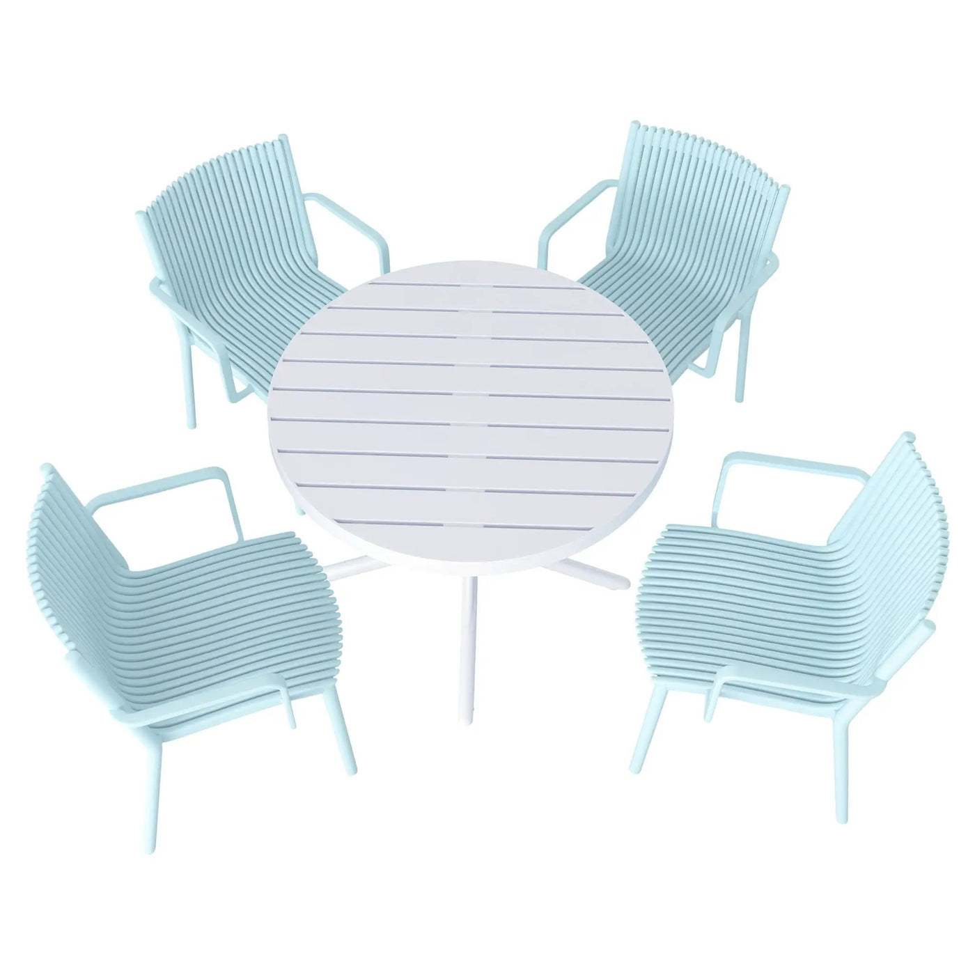 4 Modern Stackable Plastic Armchair Matched With Round Table by Unique Piece Furniture