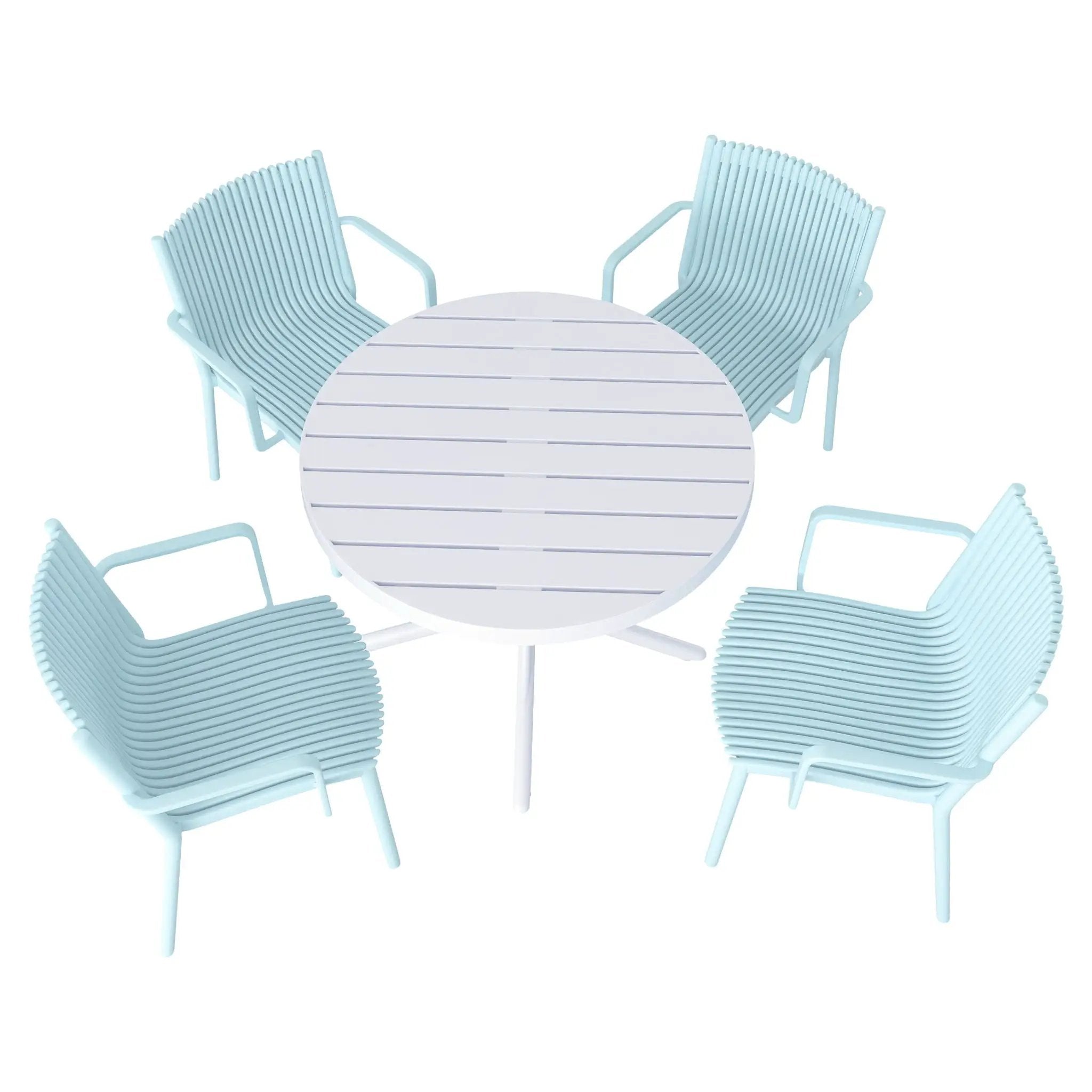 4 Modern Stackable Plastic Armchair Matched With Round Table by Unique Piece Furniture