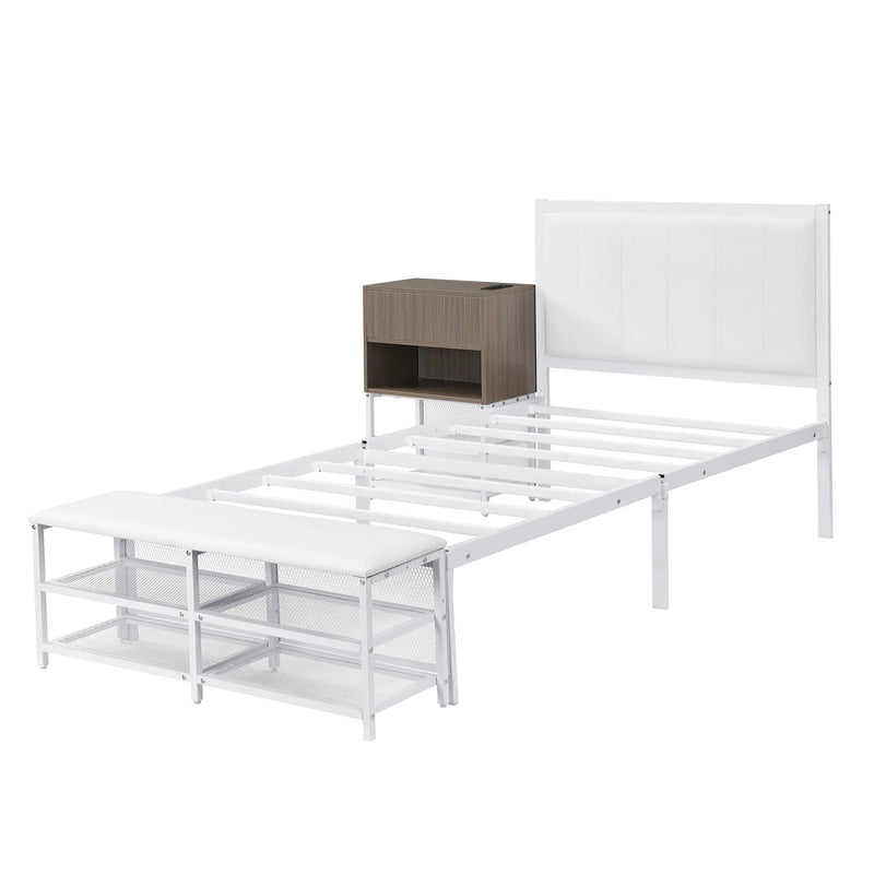 Platform Bed With 2 Tier Storage Shelves, Storage Cabinet by Unique Piece Furniture