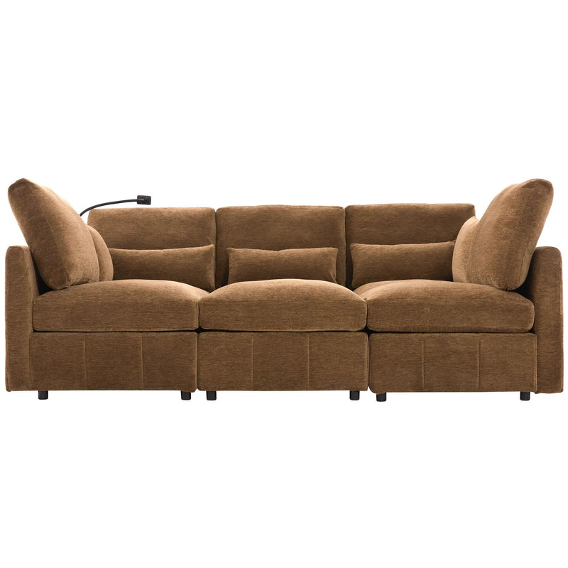 Modern Modular U-Shaped Sofa Bed With Movable Ottoman, USB Ports, Phone Holder