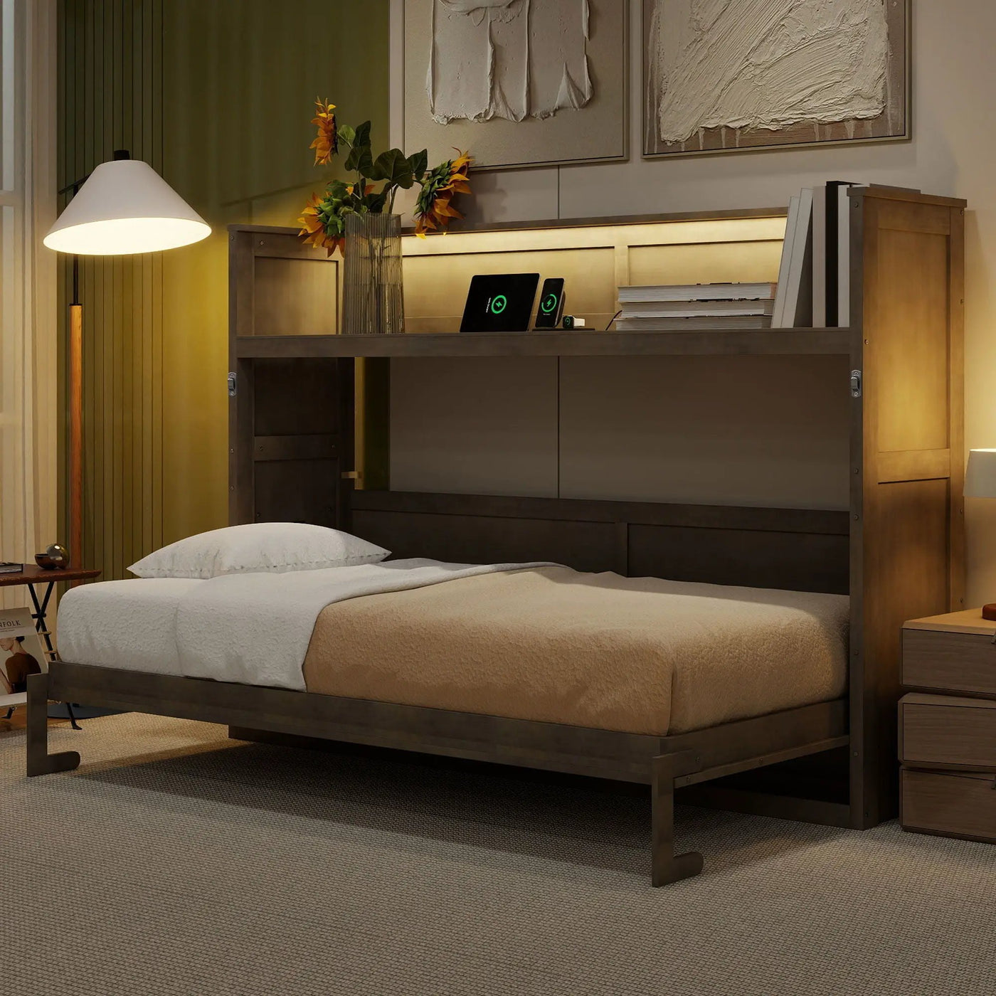 Murphy Bed With Desk, LED Light And USB Charging Station by Unique Piece Furniture