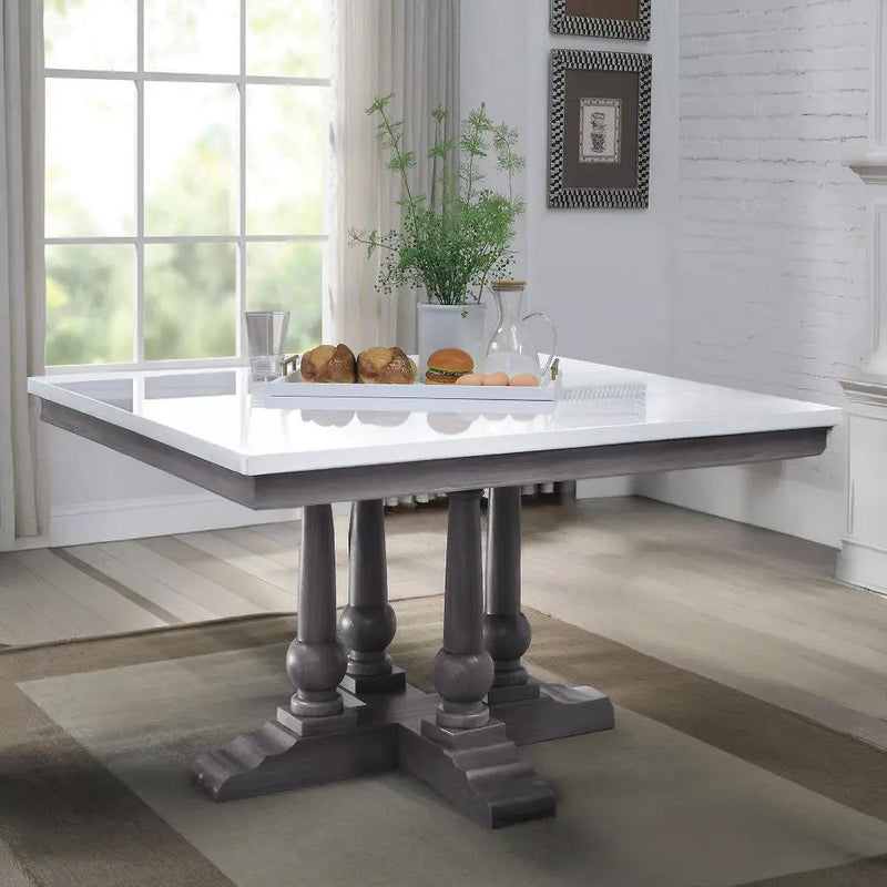 Yabeina - Square Dining Table - Marble Top Top & Gray Oak by Unique Piece Furniture