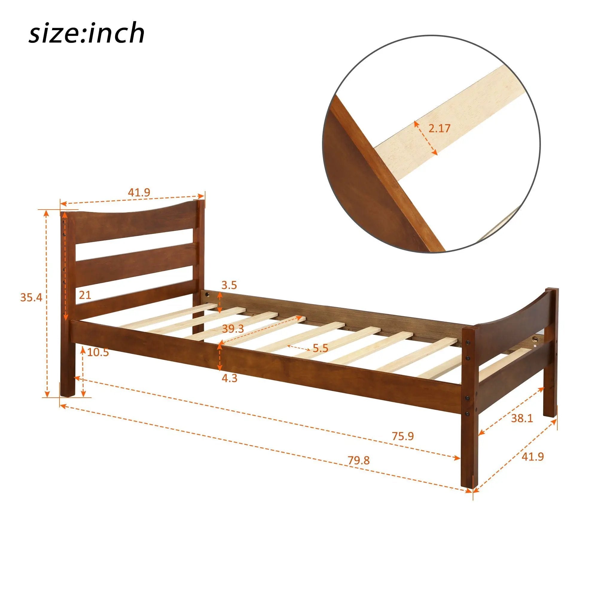 Twin Size Platform Bed With Headboard And Wooden Slat Support by Unique Piece Furniture