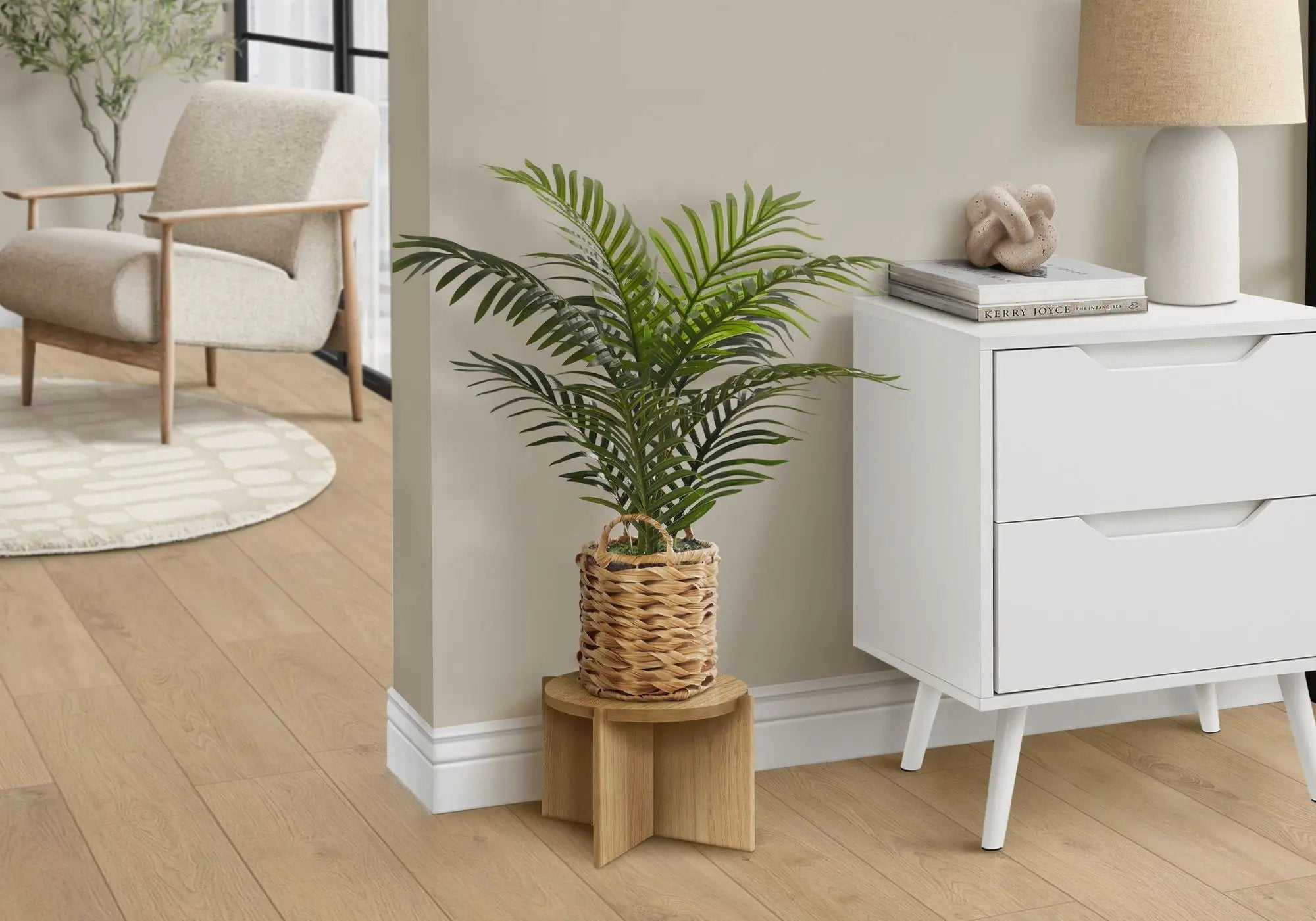 24" Tall, Artificial Plant, Palm, Indoor, Faux, Fake, Table, Floor, Greenery, Potted, Real Touch, Decorative - Green / Beige by Unique Piece Furniture