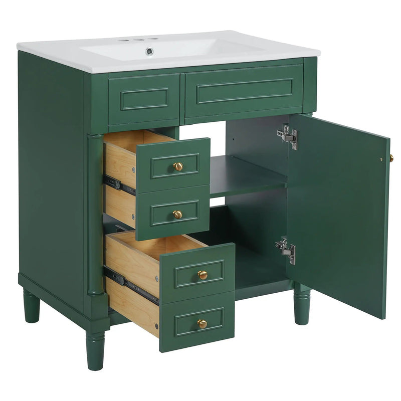 Bathroom Vanity With Sink, Freestanding Storage Cabinet & 2 Drawers And Soft Closing Door, Solid Legs, Frame, Basin,