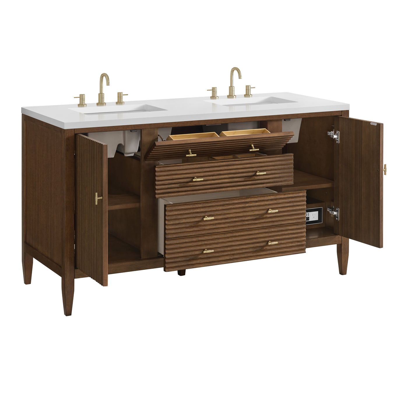 James Martin Myrrin 60" Double Bathroom Vanity, Mid-Century Walnut, view 28