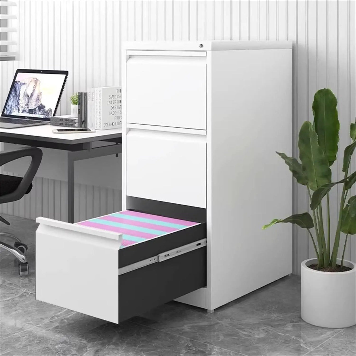 Durable Metal 3 Drawer File Cabinet With Lock For Office Storage by Unique Piece Furniture