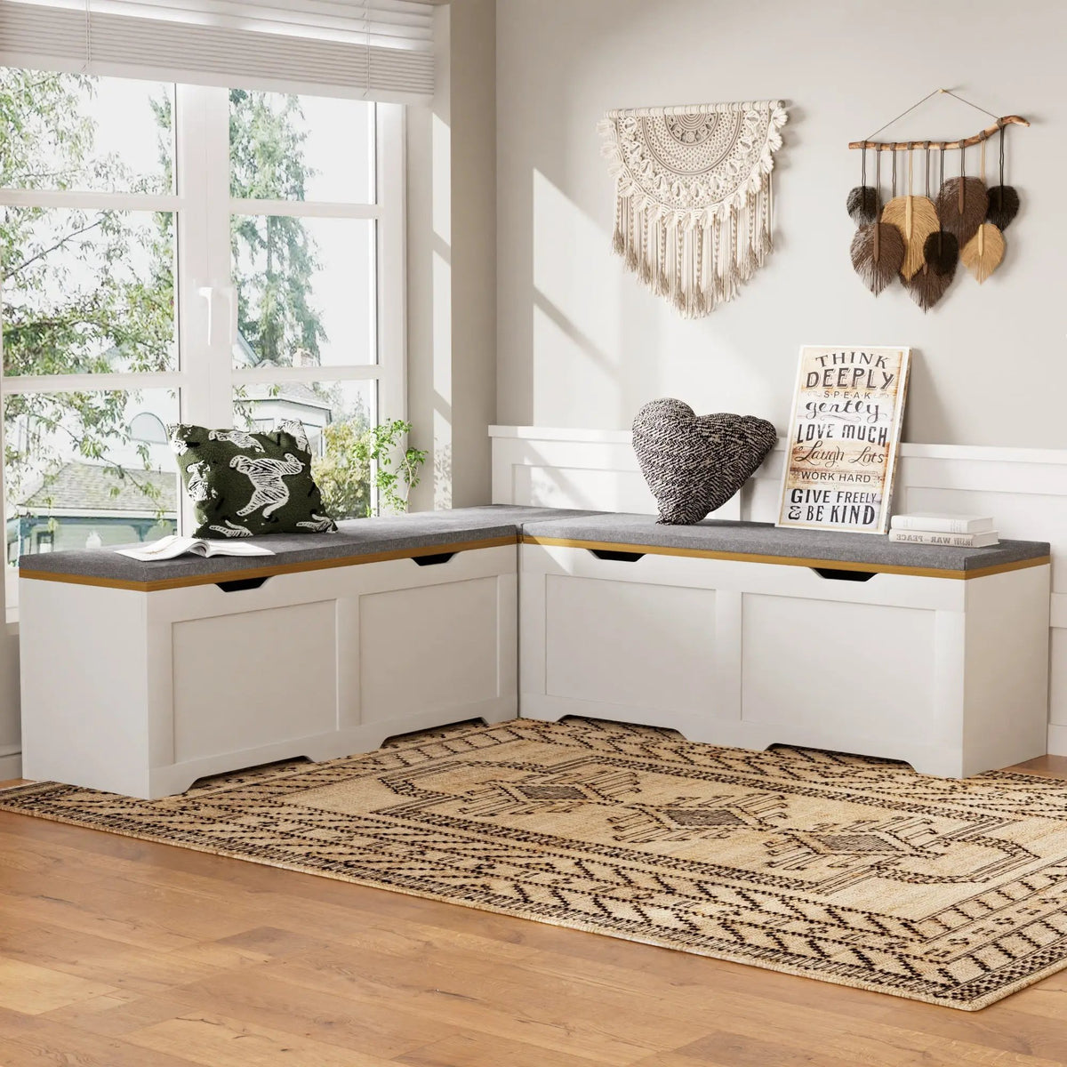 3-Piece L-Shaped Multi-Functional Storage Bench with Cushion by HouseOfZazla