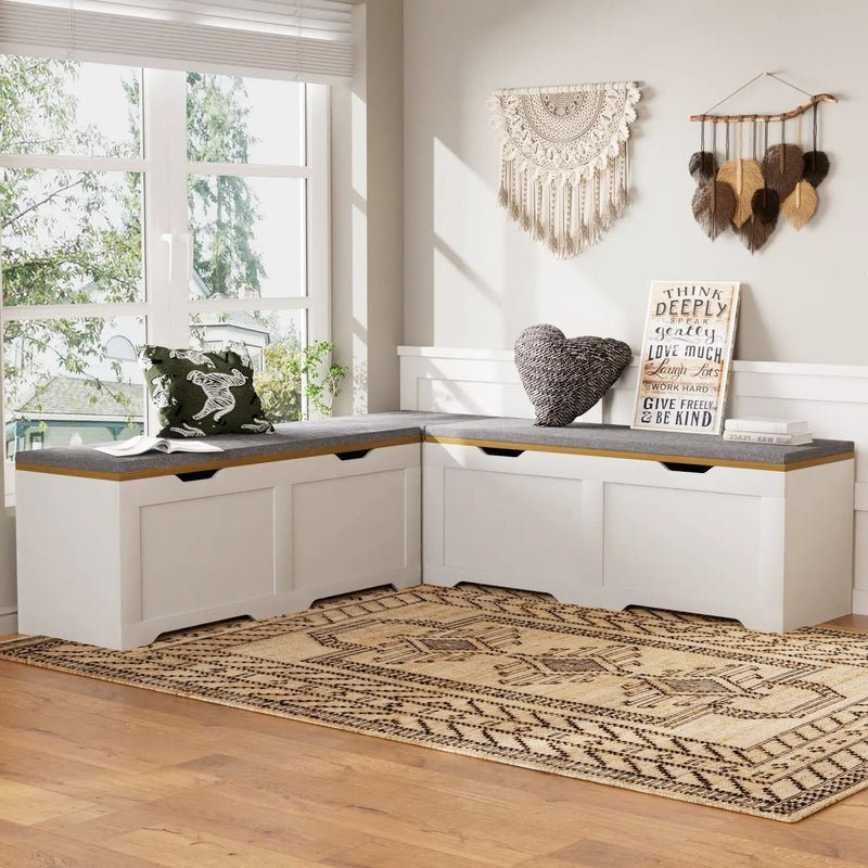 3-Piece L-Shaped Multi-Functional Storage Bench with Cushion by HouseOfZazla