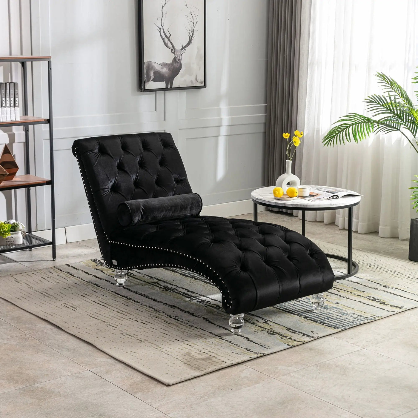 Chaise Lounge Indoor, Button Tufted Upholstered Chaise Lounge Chair With Pillow by HouseOfZazla