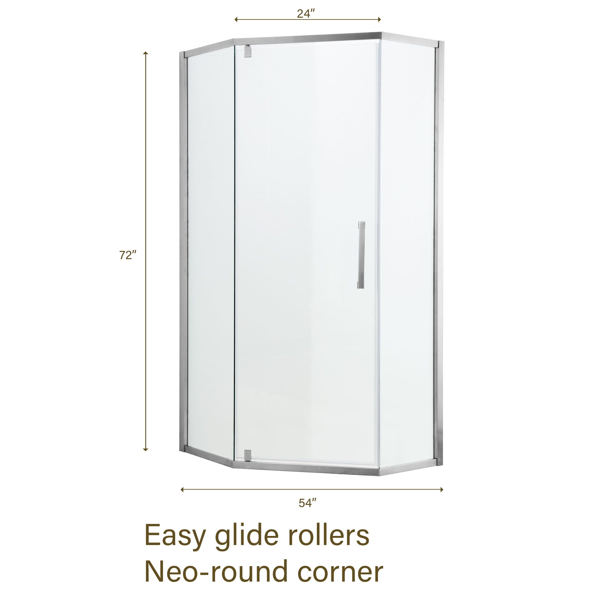 Diamond Shaped Corner Shower Door, Inward Sliding, Stainless Steel Frame by HouseOfZazla