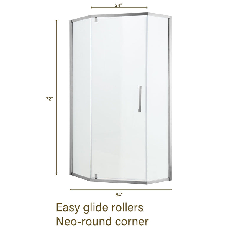 Diamond Shaped Corner Shower Door, Inward Sliding, Stainless Steel Frame by HouseOfZazla