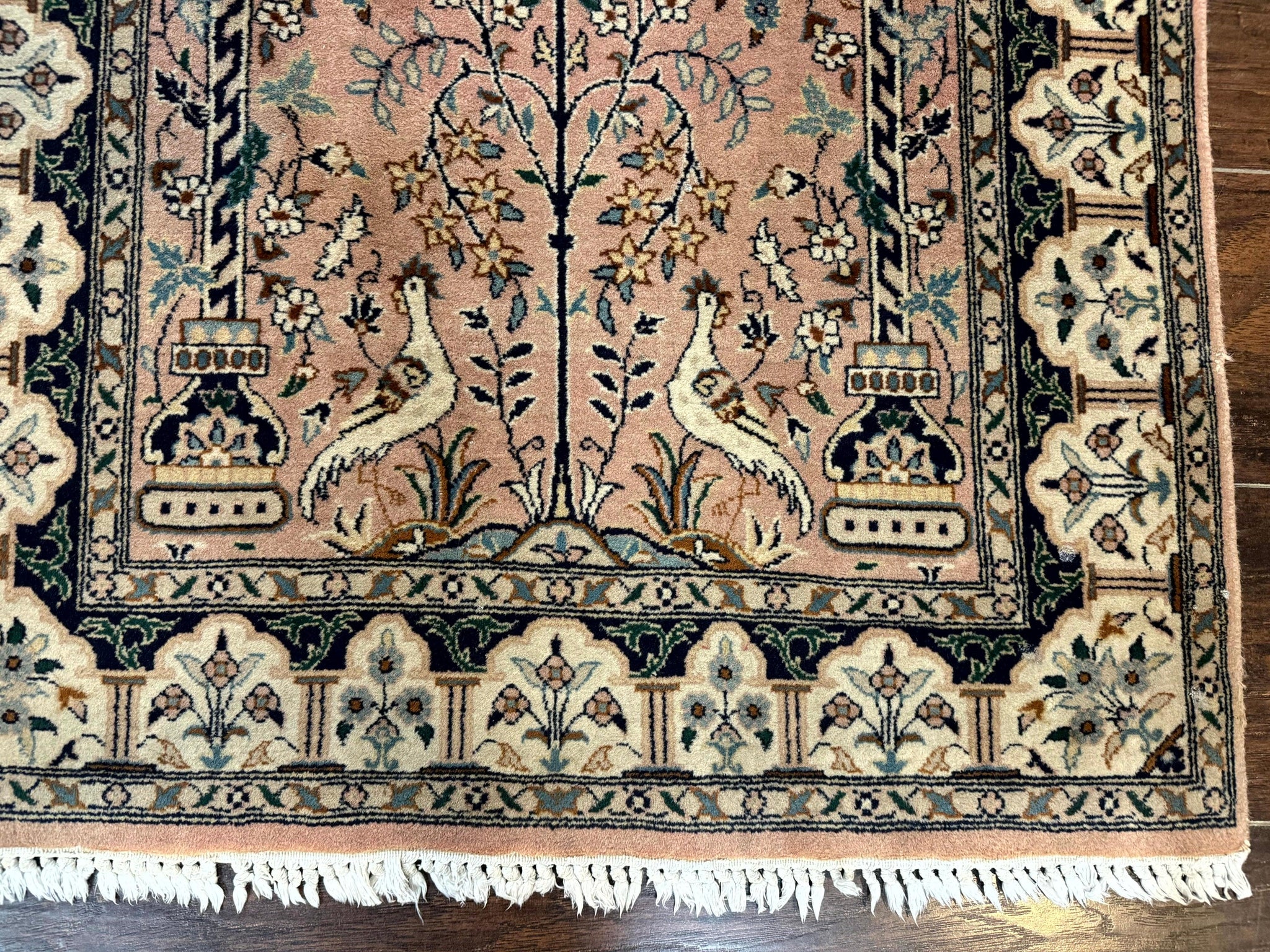 Small Tree of Life Prayer Rug, Pak Persian Rug 2.7 x 4, , Birds, Lantern, Handmade Vintage Fine 260 KPSI by Jewel Rugs