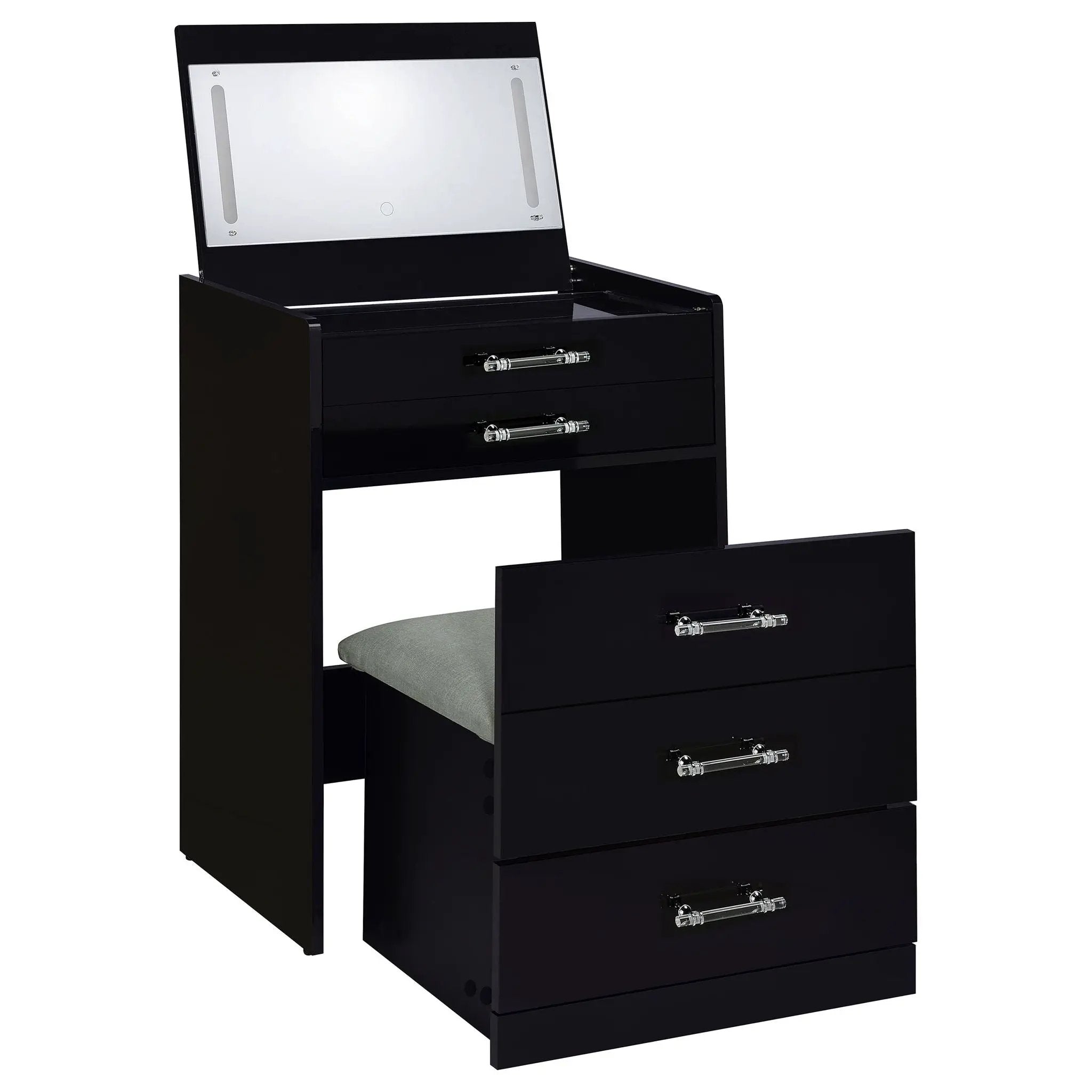 Danbury 3-drawer Makeup Vanity & Stool Set Black High Gloss by Unique Piece Furniture