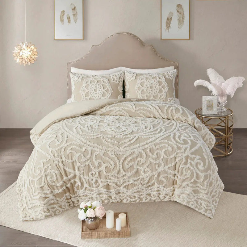 Full/Queen 3 Piece Tufted Cotton Duvet Cover Set by HouseOfZazla