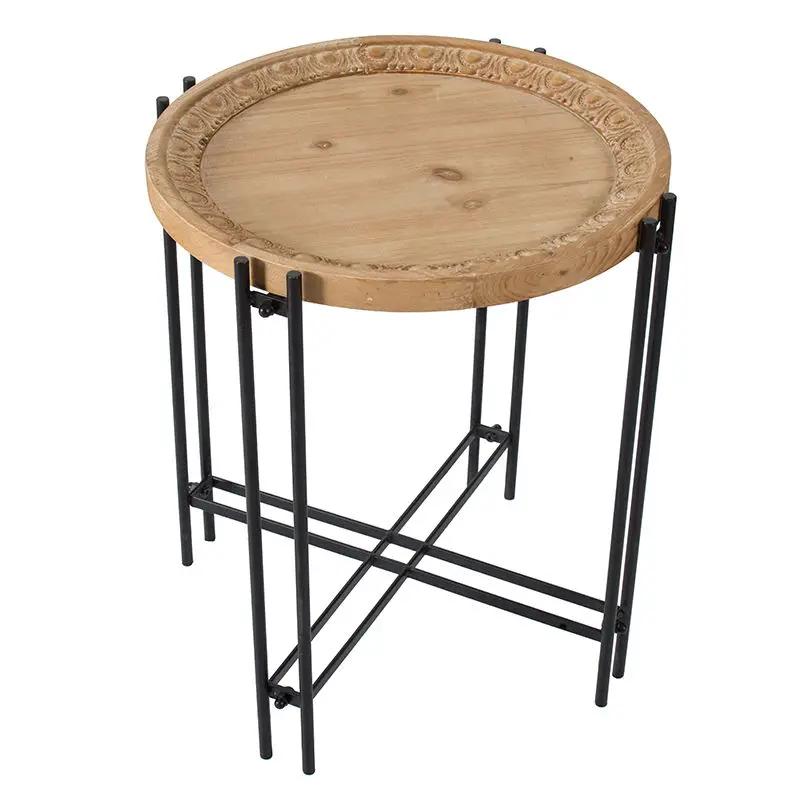 Round Side Table With Wood Top, End Table For Living Room Bedroom - Black Brown by Unique Piece Furniture