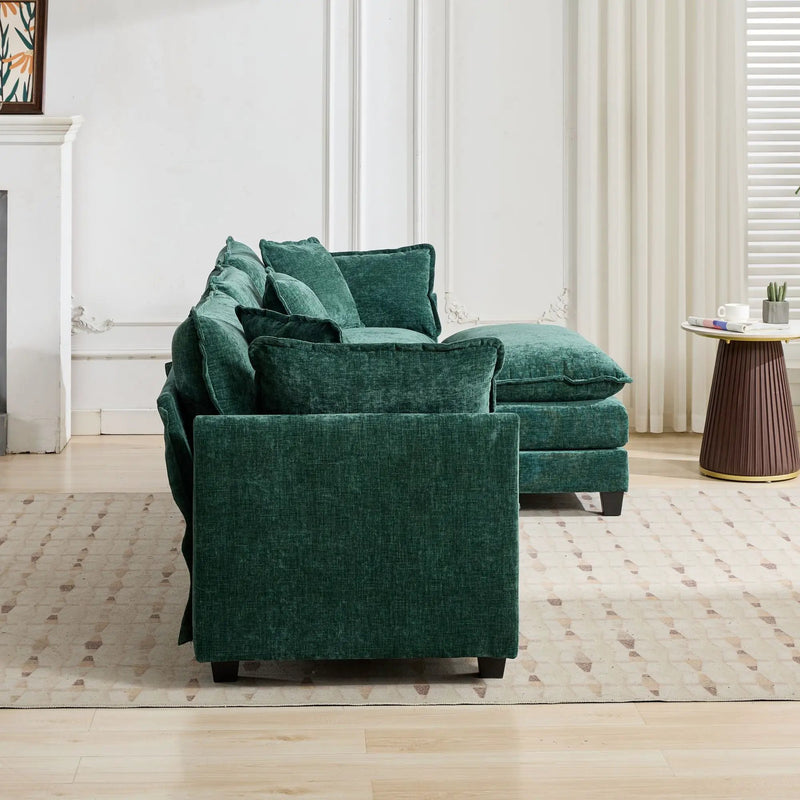 Cloud 3 Seats Sofa (Ottoman is not included) Chenille Fabric in Green by BLAKHOM