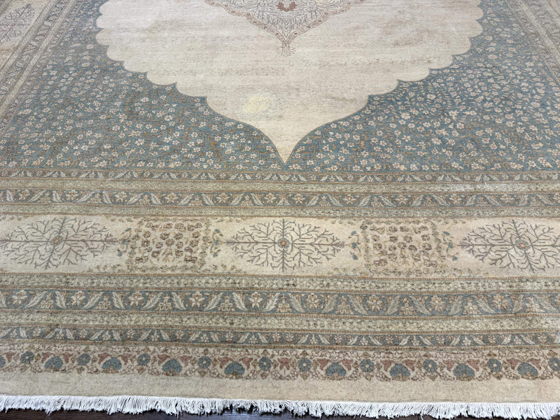 Palace Size Pak Persian Rug 12x18, Haji Jalili Design, Pakistani Carpet, Oat and Light Blue, Fine 260 KPSI by Jewel Rugs