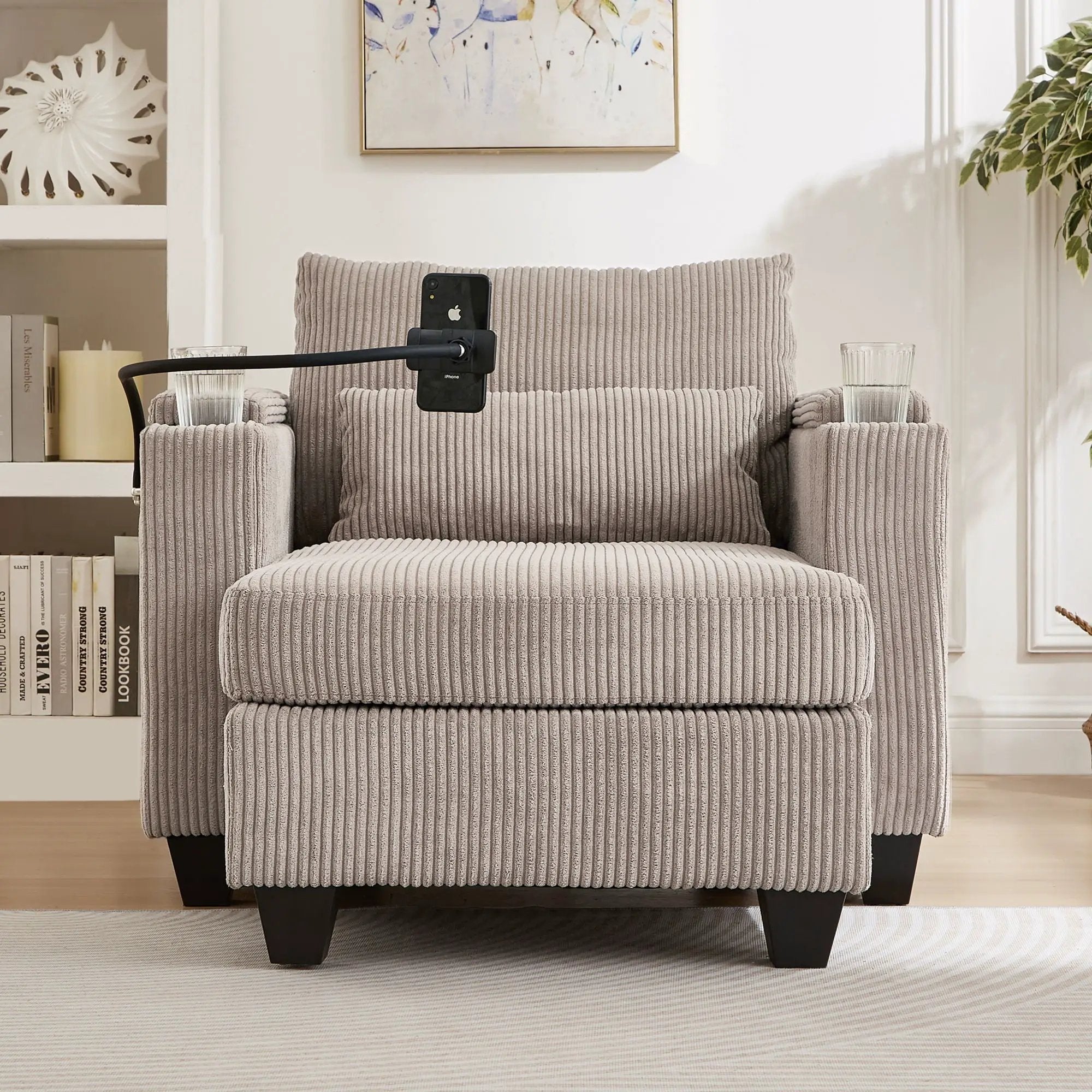 Convertible Chaise Lounge Sofa Chair With USB Ports, Cup Holders, Phone Holder And Storage by Unique Piece Furniture