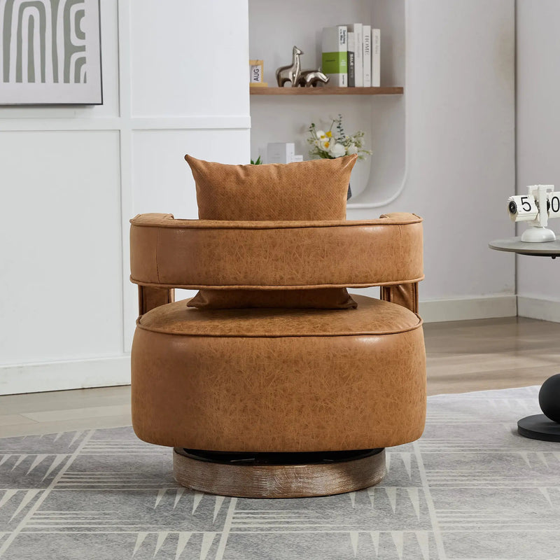 28.9"W Swivel Accent Open Back Barrel Chair in Brown PU by HouseOfZazla