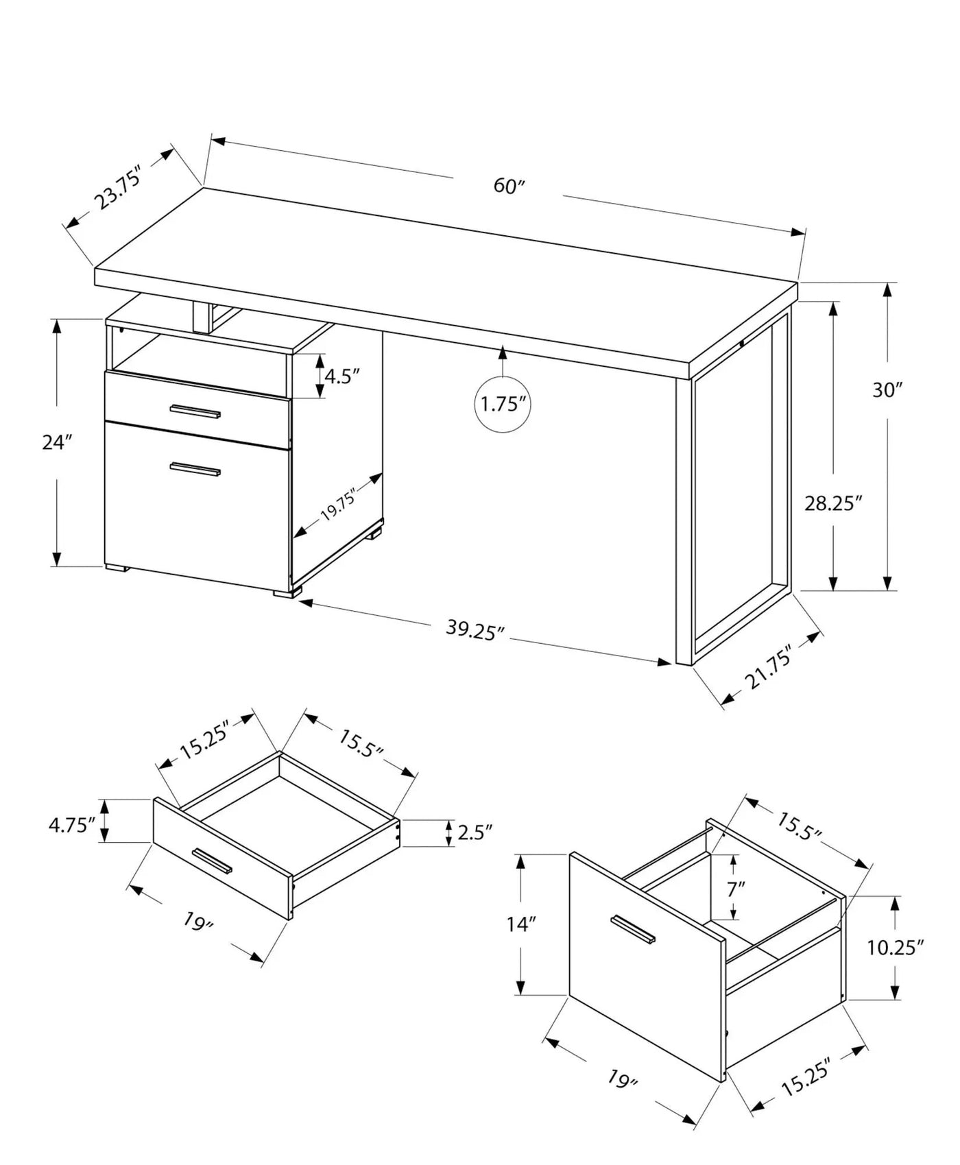 Computer Desk For Home Office, Laptop, Left Right Set - Up, Storage Drawers, Contemporary & Modern by Unique Piece Furniture