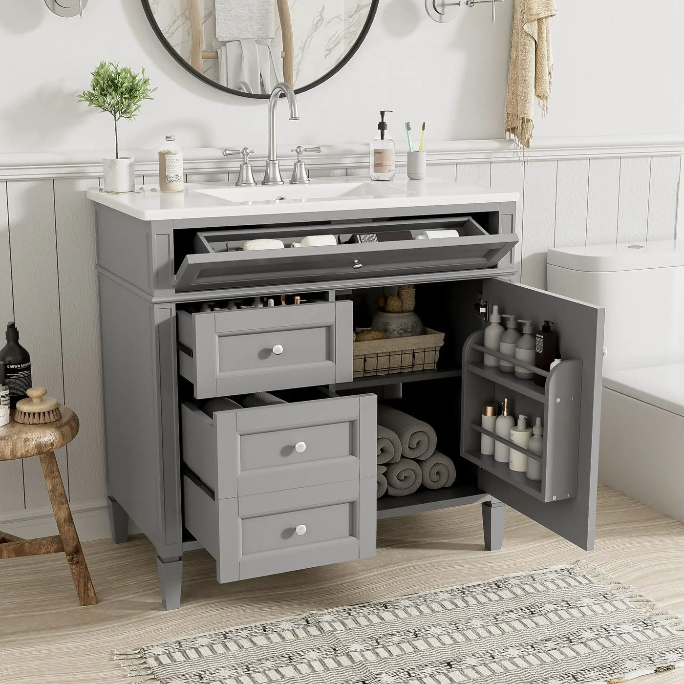 Bathroom Vanity With Top Sink, 2 Drawers And Tip Out Drawer by Unique Piece Furniture