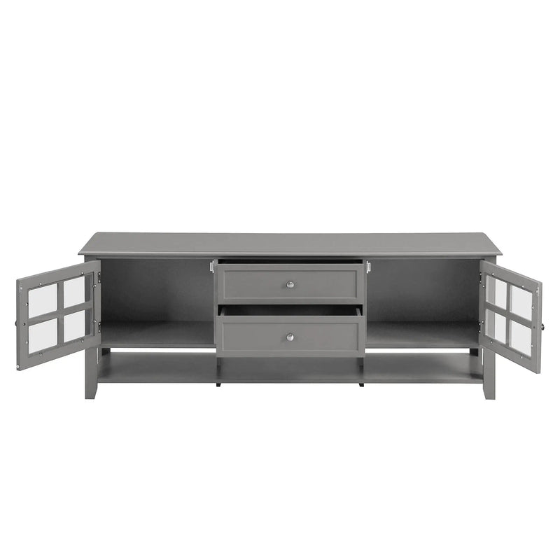 TV Stand, Entertainment Center With Dual Drawers And Hidden Storage, Cabinet With Soft Closing Doors And Sleek Panel Design by HouseOfZazla
