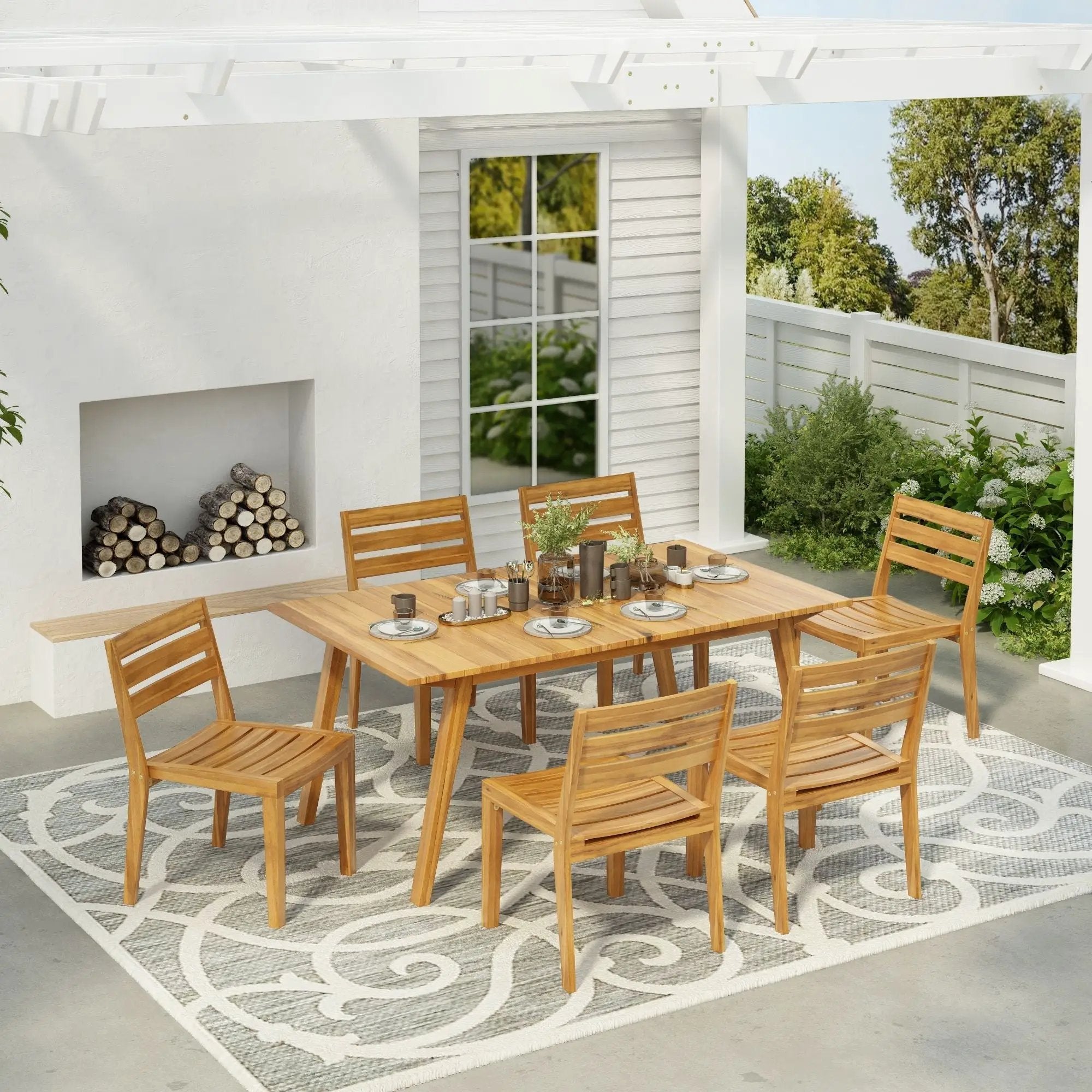 Outdoor 7 Pieces Outdoor Dining Set - Teak by HouseOfZazla
