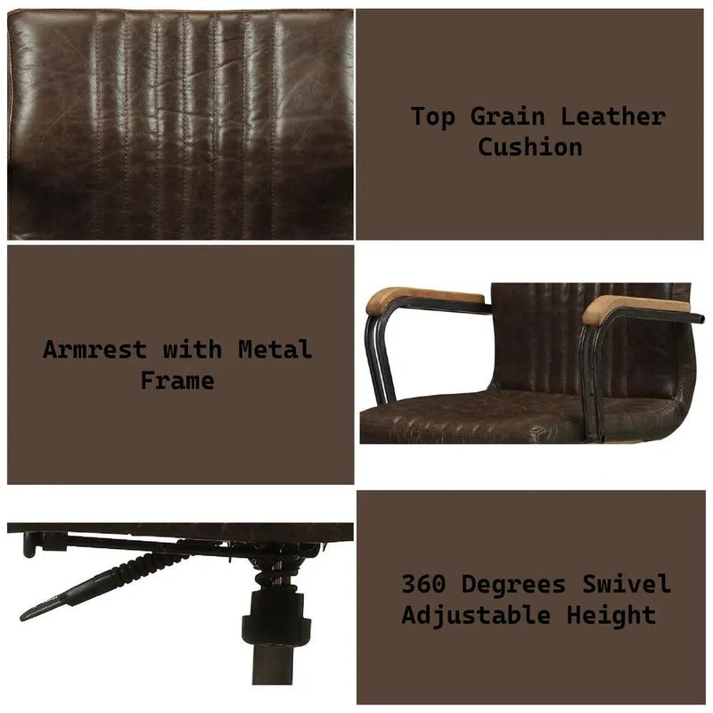 Joslin - Office Chair - Distress Chocolate Top Grain Leather by Unique Piece Furniture