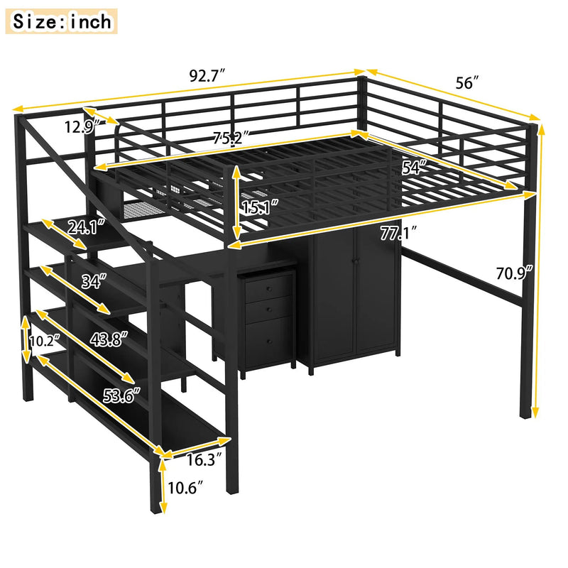 Full Size Loft Bed With Desk Set And Wardrobe - Black by HouseOfZazla
