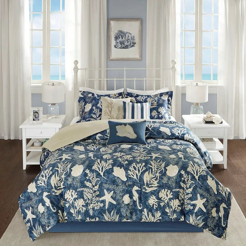 7 Piece Cotton Sateen Comforter Set Blue Cal King by HouseOfZazla